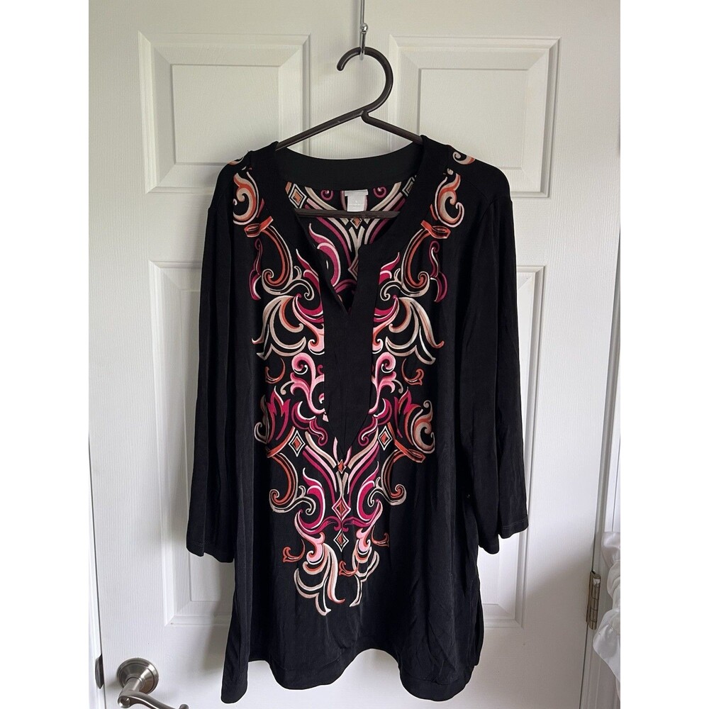 Chico’s Travelers  Women’s Black Tunic  Long Sleeve 20/22 (4)